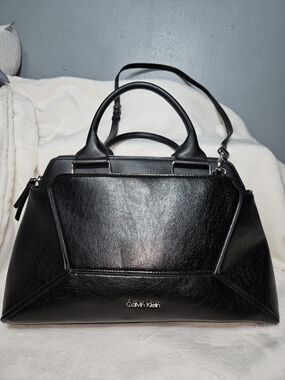 Calvin Klein Black Leather Satchel with Top Handles